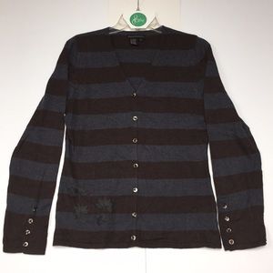 Softest Blue+Brown Cardigan w/Maple Leaf Appliqué